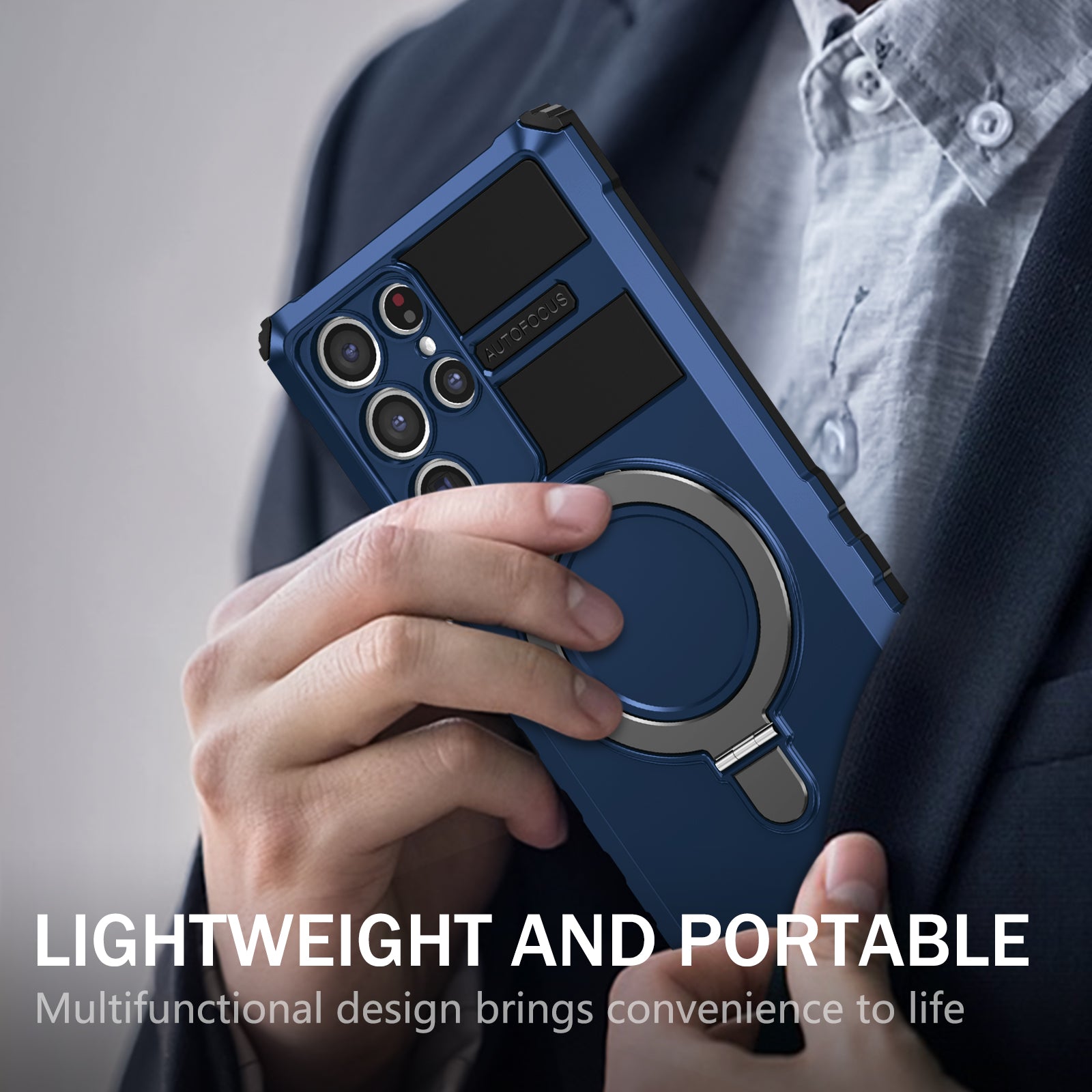 Uniqkart for Samsung Galaxy S22 Ultra 5G PC+TPU Shockproof Case Magnetic Phone Cover with Ring Kickstand - Blue Uniqkart for Samsung Galaxy S22 Ultra 5G PC+TPU Shockproof Case Magnetic Phone Cover with Ring Kickstand - Blue